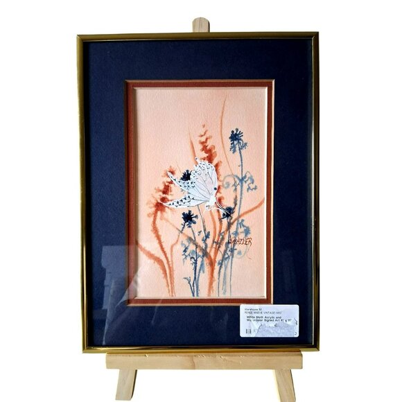 Vintage White Moth Acrylic & Ink Painting Artwork By Jan Metzler In Gold Frame - Picture 1 of 10